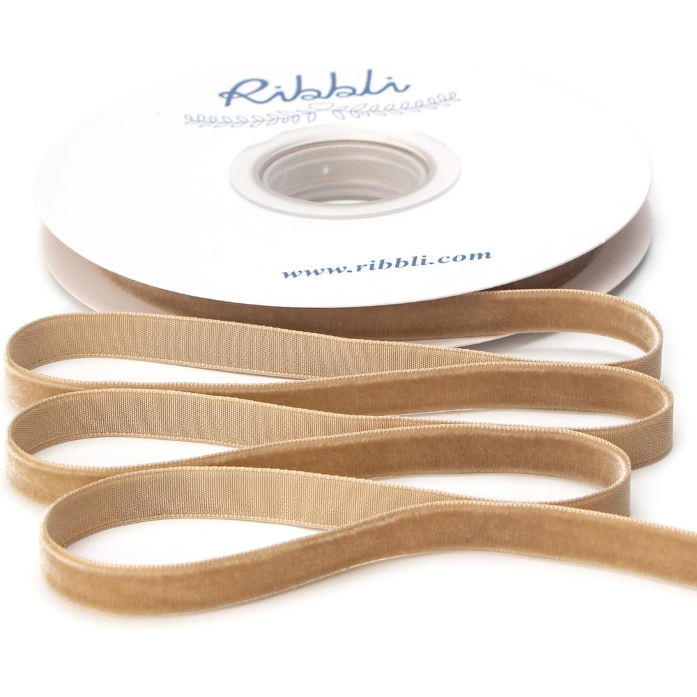 Ribbli Polyester Forest Green Velvet Ribbon,3/8 Inches,10-Yard Spool,Use for Choker,Gift Wrapping,Floral Bouquets, Boutonnieres(Camel)