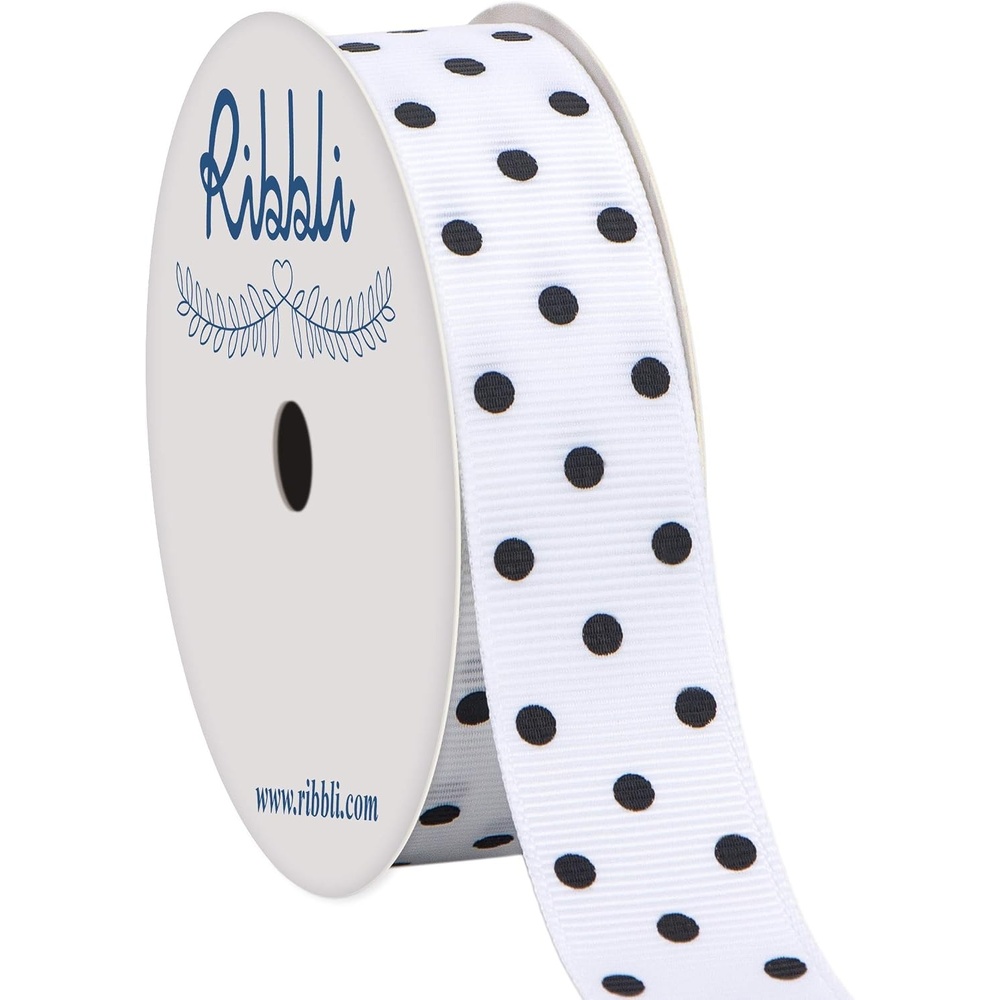 Ribbli Grosgrain Polka Dot Craft Ribbon,7/8 Inch,10-Yard Spool,Black with White Dots,Use for Hair Bows,Gift Wrapping,All Crafting and Sewing(White/Black)