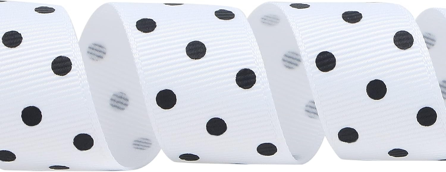 Ribbli Grosgrain Polka Dot Craft Ribbon,7/8 Inch,10-Yard Spool,Black with White Dots,Use for Hair Bows,Gift Wrapping,All Crafting and Sewing(White/Black)