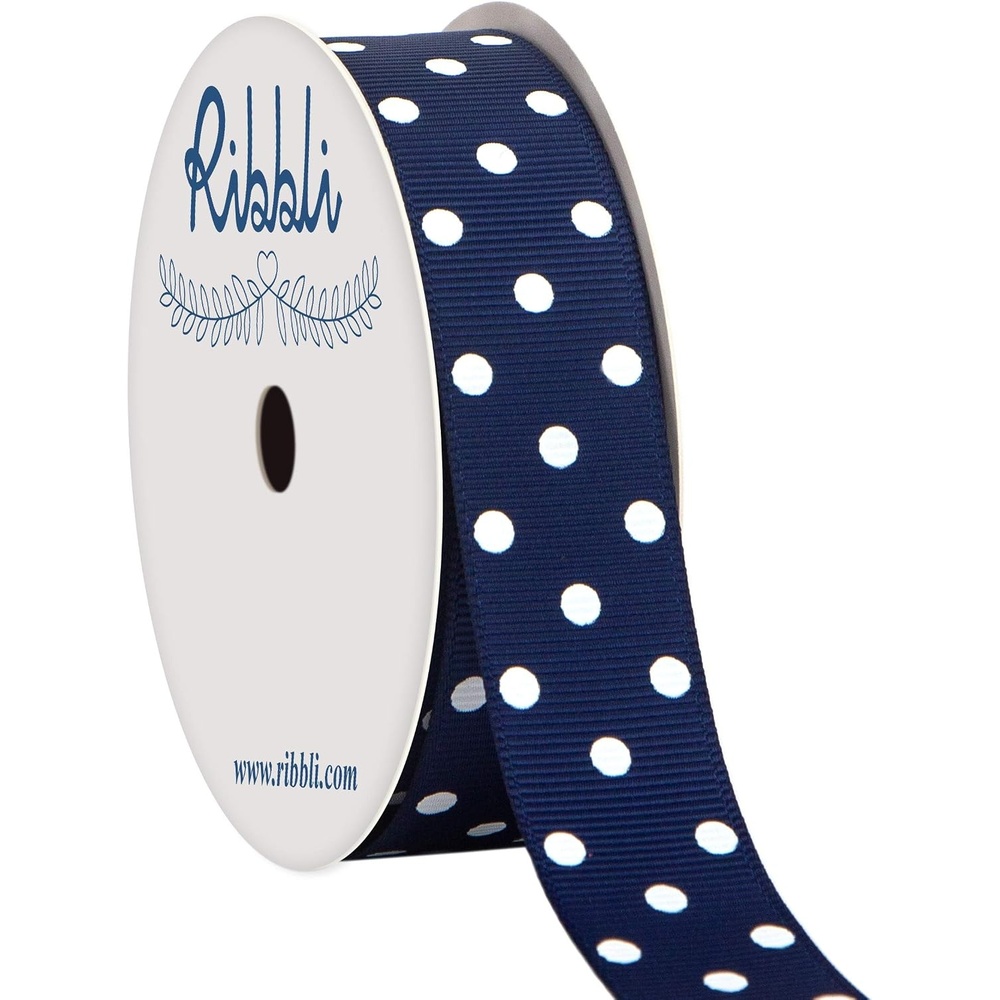 Ribbli Grosgrain Polka Dot Craft Ribbon,7/8 Inch,10-Yard Spool,Daffodil Yellow with White Dots,Use for Hair Bows,Gift Wrapping,All Crafting and Sewing(Navy/White)