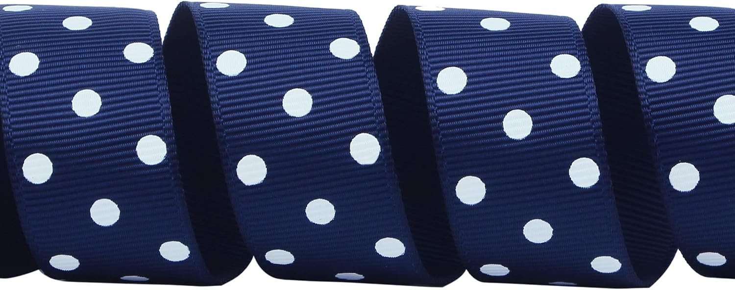 Ribbli Grosgrain Polka Dot Craft Ribbon,7/8 Inch,10-Yard Spool,Daffodil Yellow with White Dots,Use for Hair Bows,Gift Wrapping,All Crafting and Sewing(Navy/White)