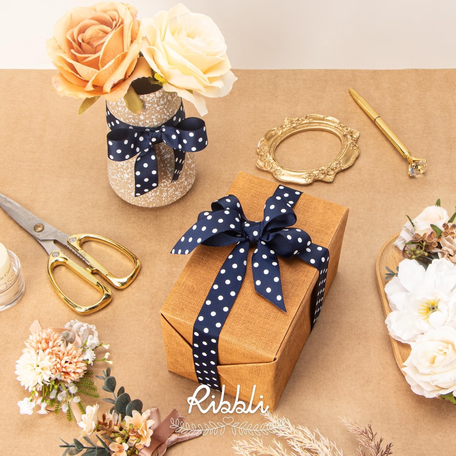 Ribbli Grosgrain Polka Dot Craft Ribbon,7/8 Inch,10-Yard Spool,Daffodil Yellow with White Dots,Use for Hair Bows,Gift Wrapping,All Crafting and Sewing(Navy/White)