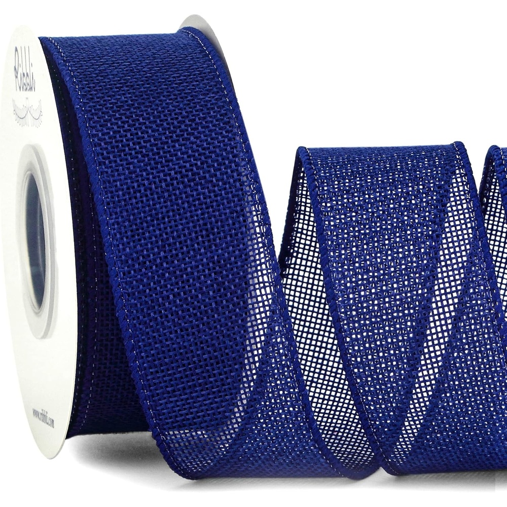 Ribbli Pink Burlap Valentine’s Day Wired Ribbon,1-1/2 Inch x 10 Yard,Easter Wired Edge Ribbon for Big Bow,Wreath,Tree Decoration,Outdoor Decoration(Dark Blue)