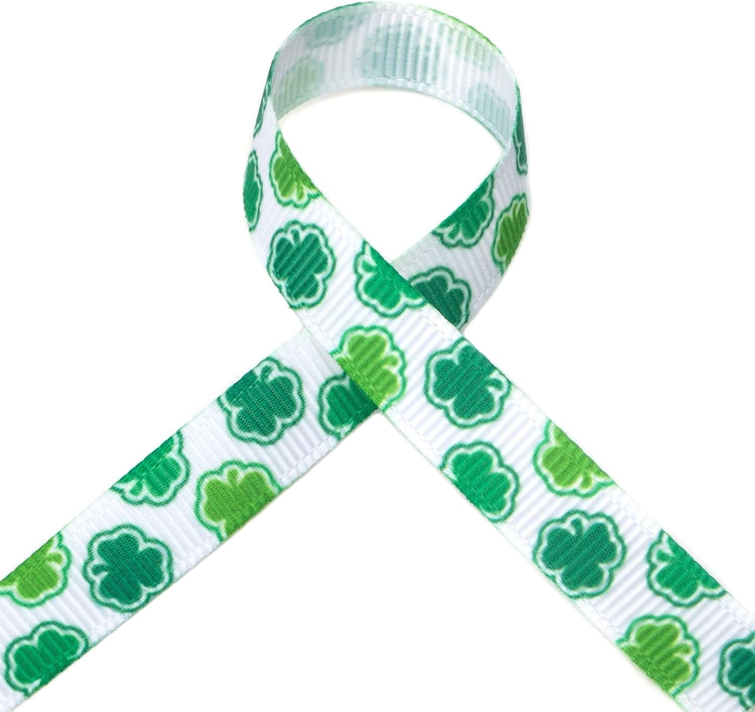 Ribbli Grosgrain Shamrock Craft Ribbon,3/8-Inch,10-Yard Spool, White/Green, Use for St. Patrick’s Day,Gift Wrapping,Party Decoration