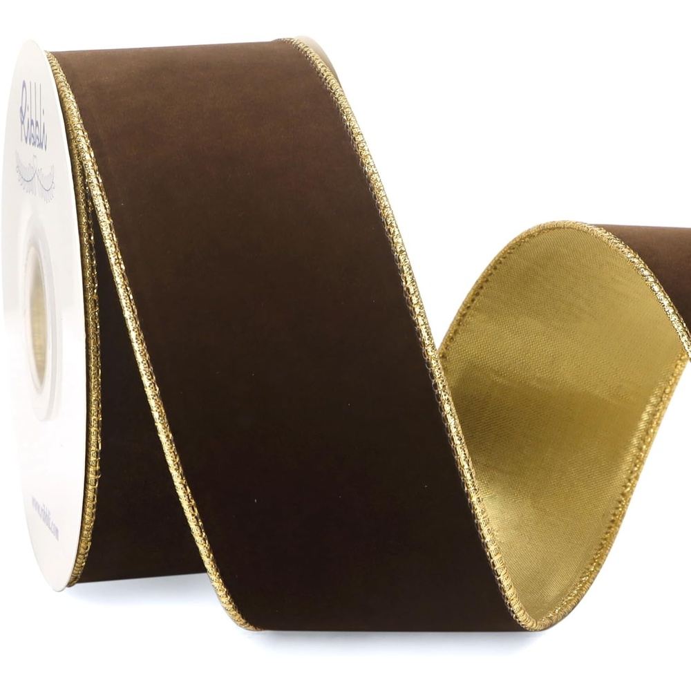 Ribbli Royal Blue Velvet Wired Ribbon 4 Inch Luxury Matte Velvet Christmas Ribbon for Gift Wrapping Christmas Tree Decoration Crafts Wreaths Supplies – 10 Yards(Brown)