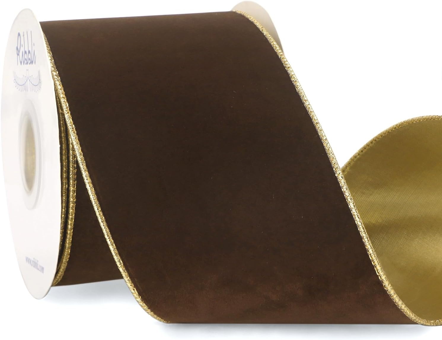 Ribbli Royal Blue Velvet Wired Ribbon 4 Inch Luxury Matte Velvet Christmas Ribbon for Gift Wrapping Christmas Tree Decoration Crafts Wreaths Supplies – 10 Yards(Brown)