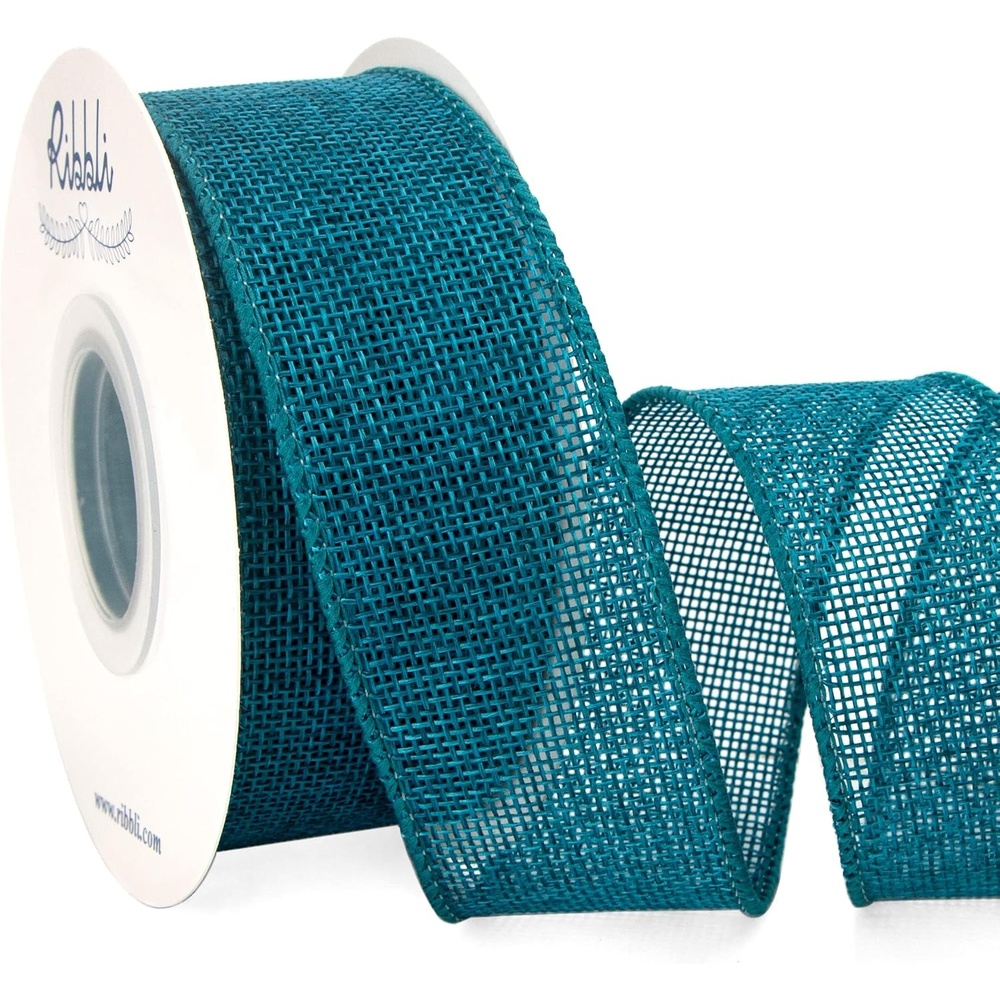 Ribbli Pink Burlap Valentine’s Day Wired Ribbon,1-1/2 Inch x 10 Yard,Easter Wired Edge Ribbon for Big Bow,Wreath,Tree Decoration,Outdoor Decoration(Turquoise Green)