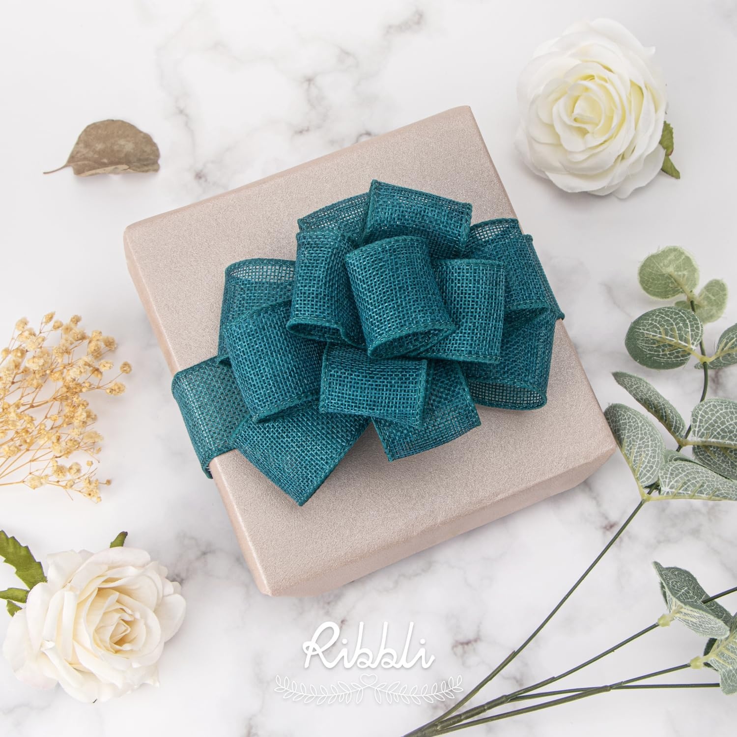 Ribbli Pink Burlap Valentine’s Day Wired Ribbon,1-1/2 Inch x 10 Yard,Easter Wired Edge Ribbon for Big Bow,Wreath,Tree Decoration,Outdoor Decoration(Turquoise Green)