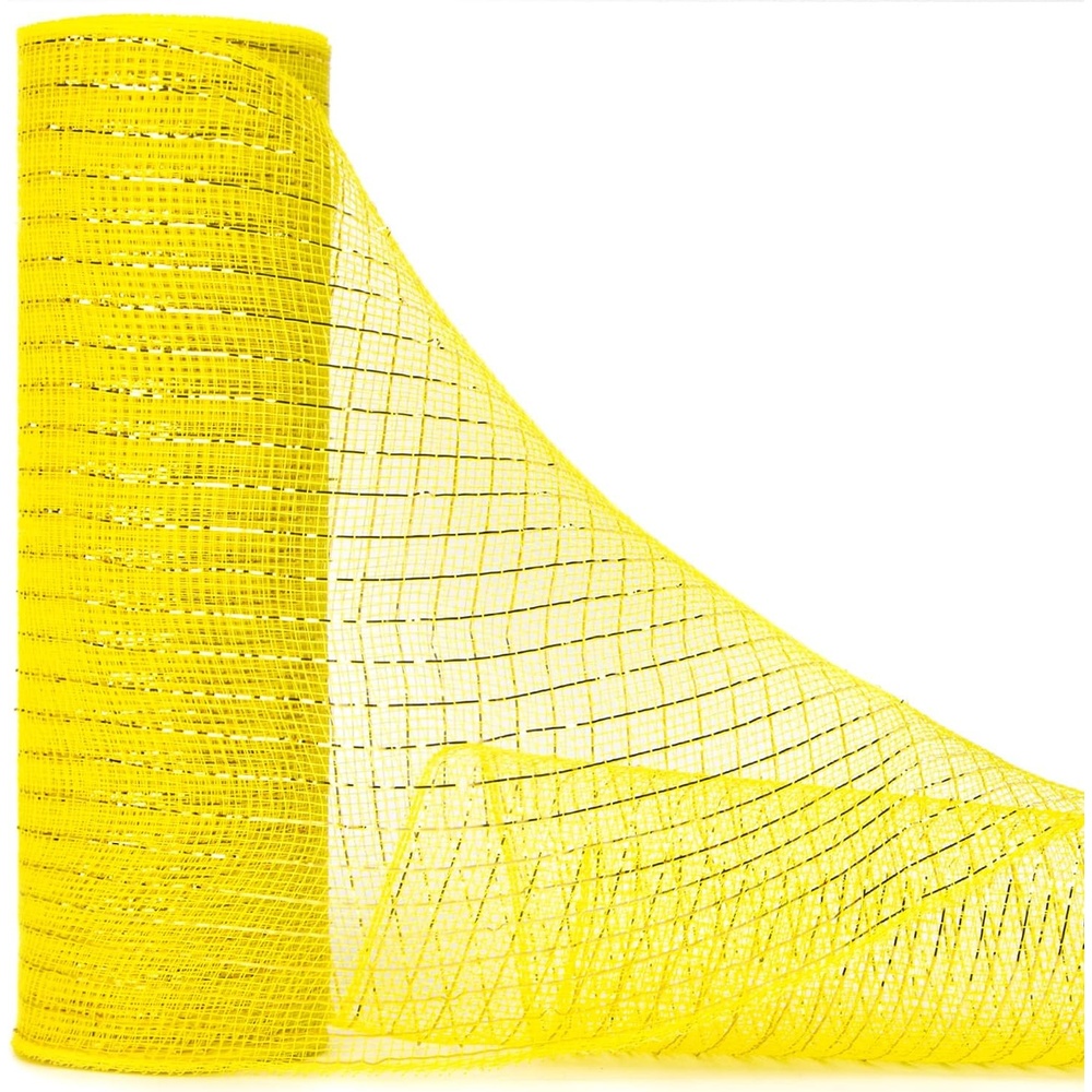 Ribbli Yellow Metallic Mesh Ribbon, 10 inch x 30 feet(10Yard), Yellow with Gold Foil, Use for Wreath Swags and Christmas Tree Decoration(Yellow /Gold)