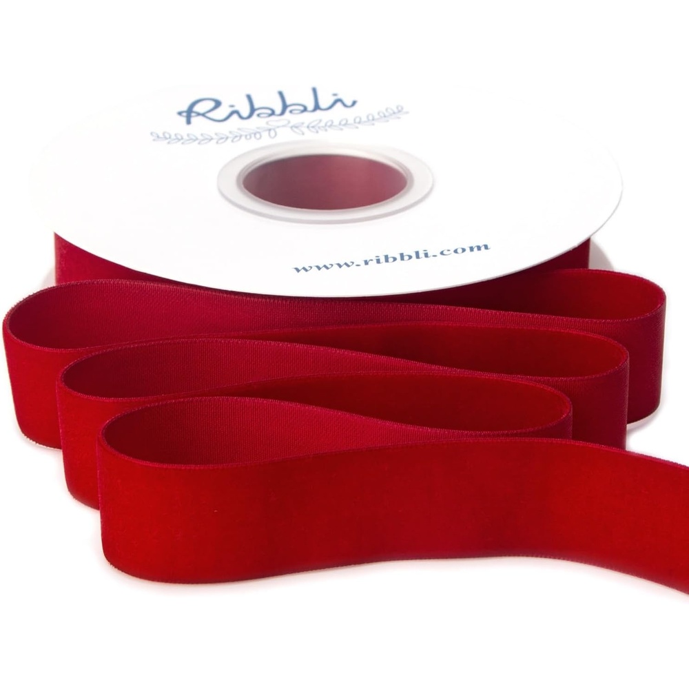 Ribbli Polyester Forest Green Velvet Ribbon,3/8 Inches,10-Yard Spool,Use for Choker,Gift Wrapping,Floral Bouquets, Boutonnieres(Red (Dark))