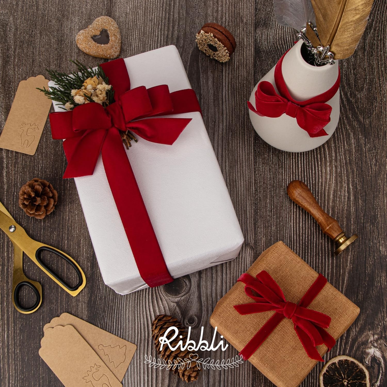 Ribbli Polyester Forest Green Velvet Ribbon,3/8 Inches,10-Yard Spool,Use for Choker,Gift Wrapping,Floral Bouquets, Boutonnieres(Red (Dark))