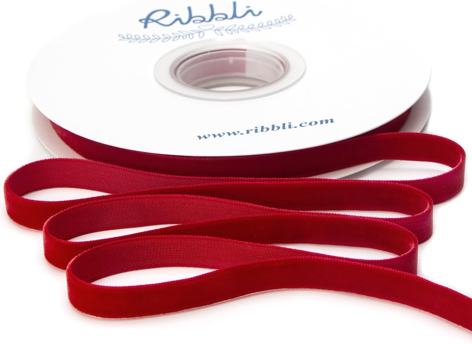 Ribbli Polyester Forest Green Velvet Ribbon,3/8 Inches,10-Yard Spool,Use for Choker,Gift Wrapping,Floral Bouquets, Boutonnieres(Red (Dark))