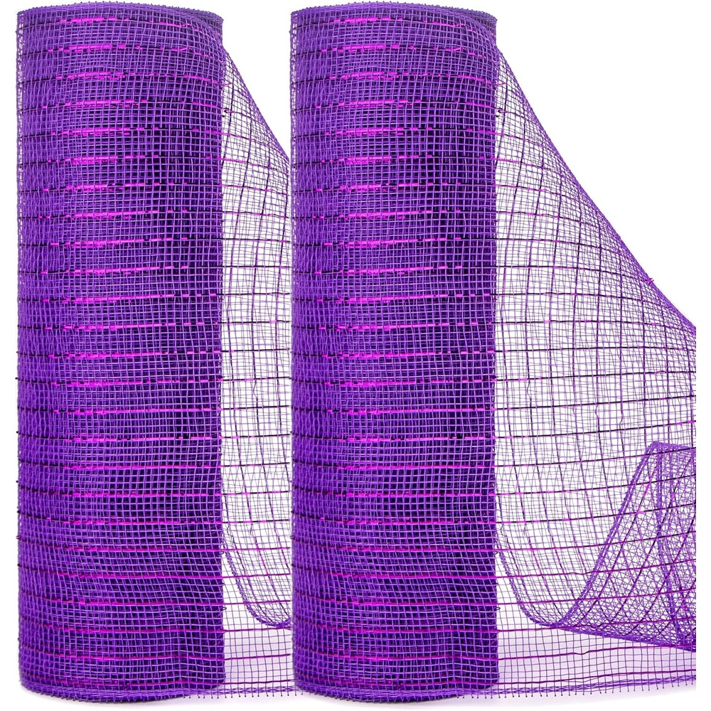 Ribbli 2 Rolls Champagne Gold Metallic Mesh Ribbon Champagne Gold Deluxe Foil Christmas Ribbon for Christmas Tree Wreath Swags Wedding Garland 10 inch x 30 feet(10Yard) Per Roll(Purple)