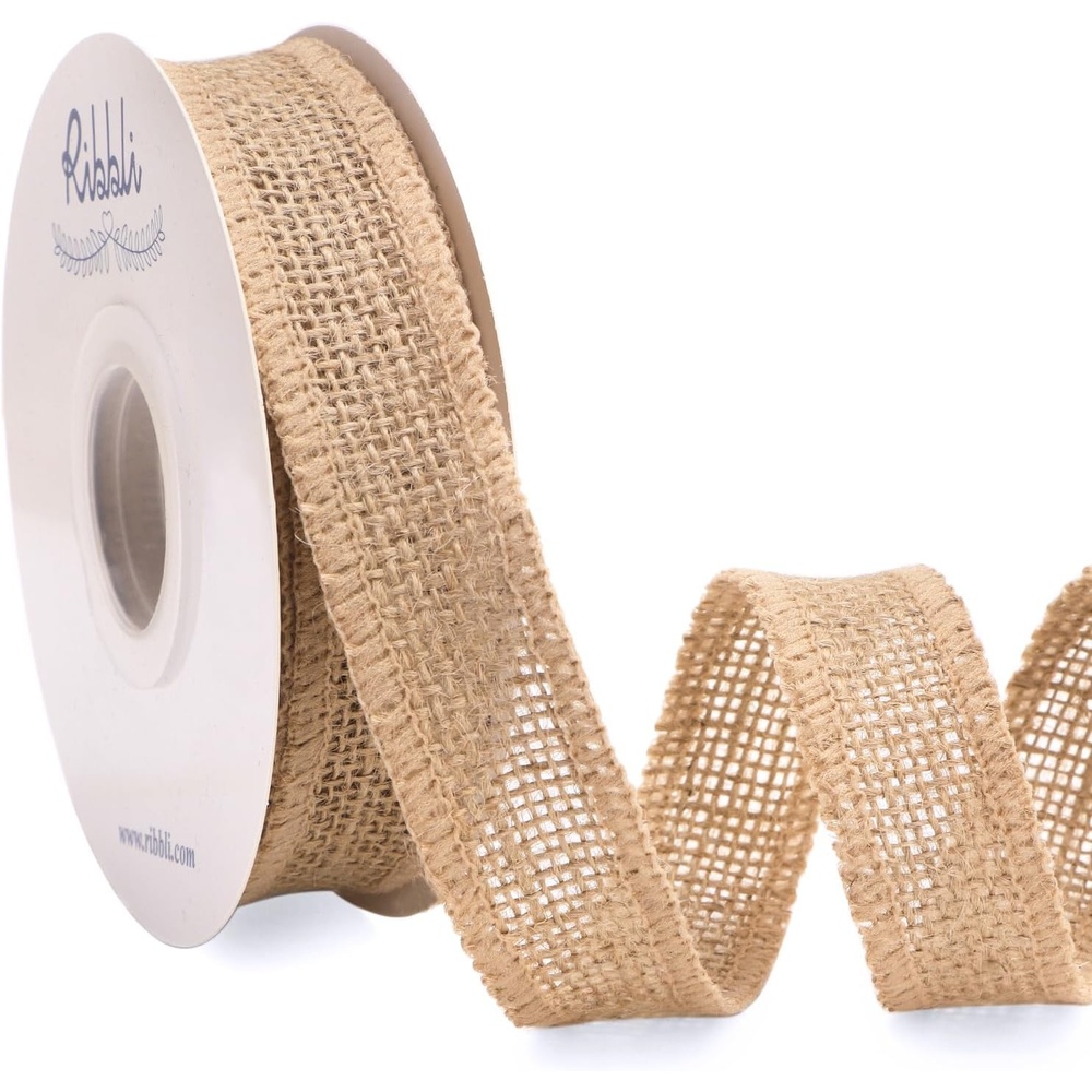Ribbli Jute Burlap Ribbon 4 Inch x 10 Yard,Natural Solid Ribbon for Crafts,Gift Wrapping,Wreath,Tree Decoration,Outdoor Decoration(Non-Wired)(1inch)