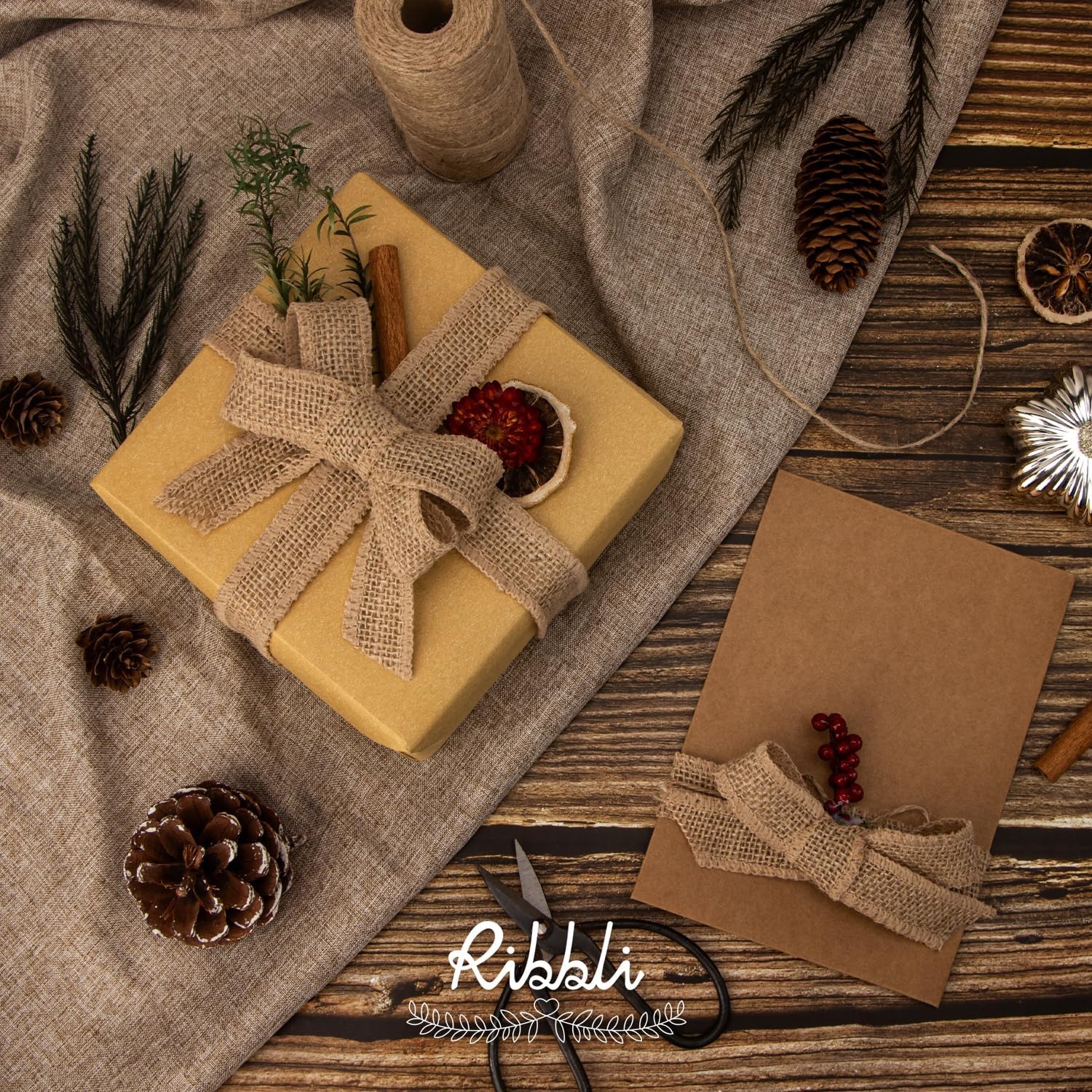 Ribbli Jute Burlap Ribbon 4 Inch x 10 Yard,Natural Solid Ribbon for Crafts,Gift Wrapping,Wreath,Tree Decoration,Outdoor Decoration(Non-Wired)(1inch)