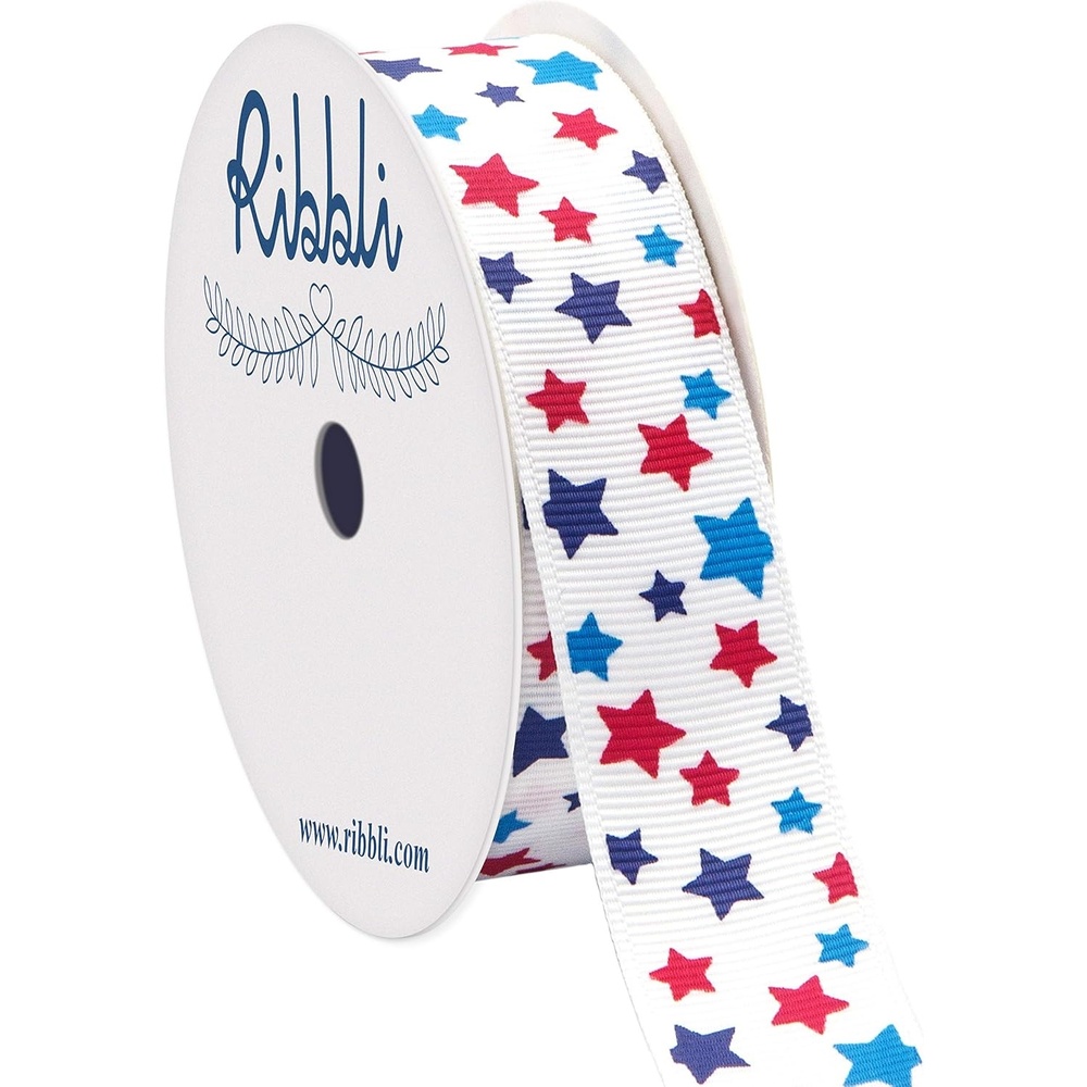 Ribbli Grosgrain Stars Patriotic Craft Ribbon,7/8-Inch x 10-Yard,White/Navy/Blue/Red,Use for Memorial Day, Veterans Day, 4th of July, President’s Day, USA Decorations(7/8 inch)