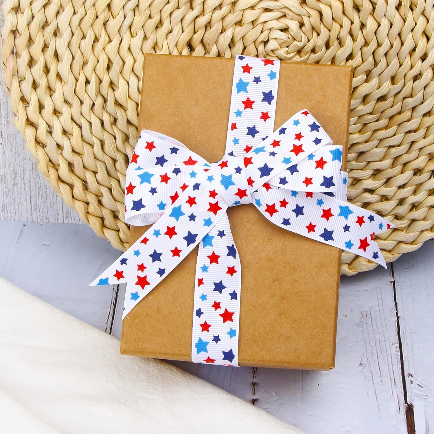 Ribbli Grosgrain Stars Patriotic Craft Ribbon,7/8-Inch x 10-Yard,White/Navy/Blue/Red,Use for Memorial Day, Veterans Day, 4th of July, President’s Day, USA Decorations(7/8 inch)