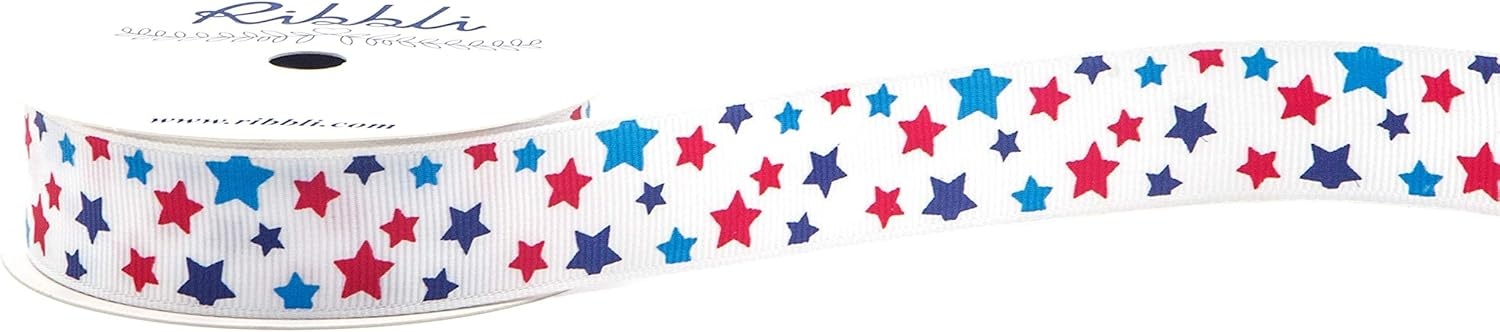 Ribbli Grosgrain Stars Patriotic Craft Ribbon,7/8-Inch x 10-Yard,White/Navy/Blue/Red,Use for Memorial Day, Veterans Day, 4th of July, President’s Day, USA Decorations(7/8 inch)