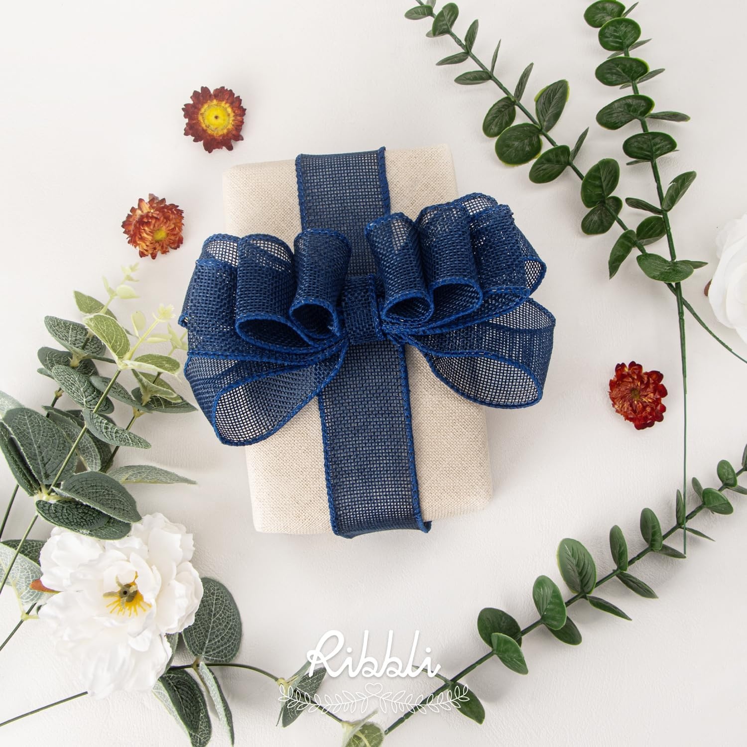 Ribbli Pink Burlap Valentine’s Day Wired Ribbon,1-1/2 Inch x 10 Yard,Easter Wired Edge Ribbon for Big Bow,Wreath,Tree Decoration,Outdoor Decoration(Navy)