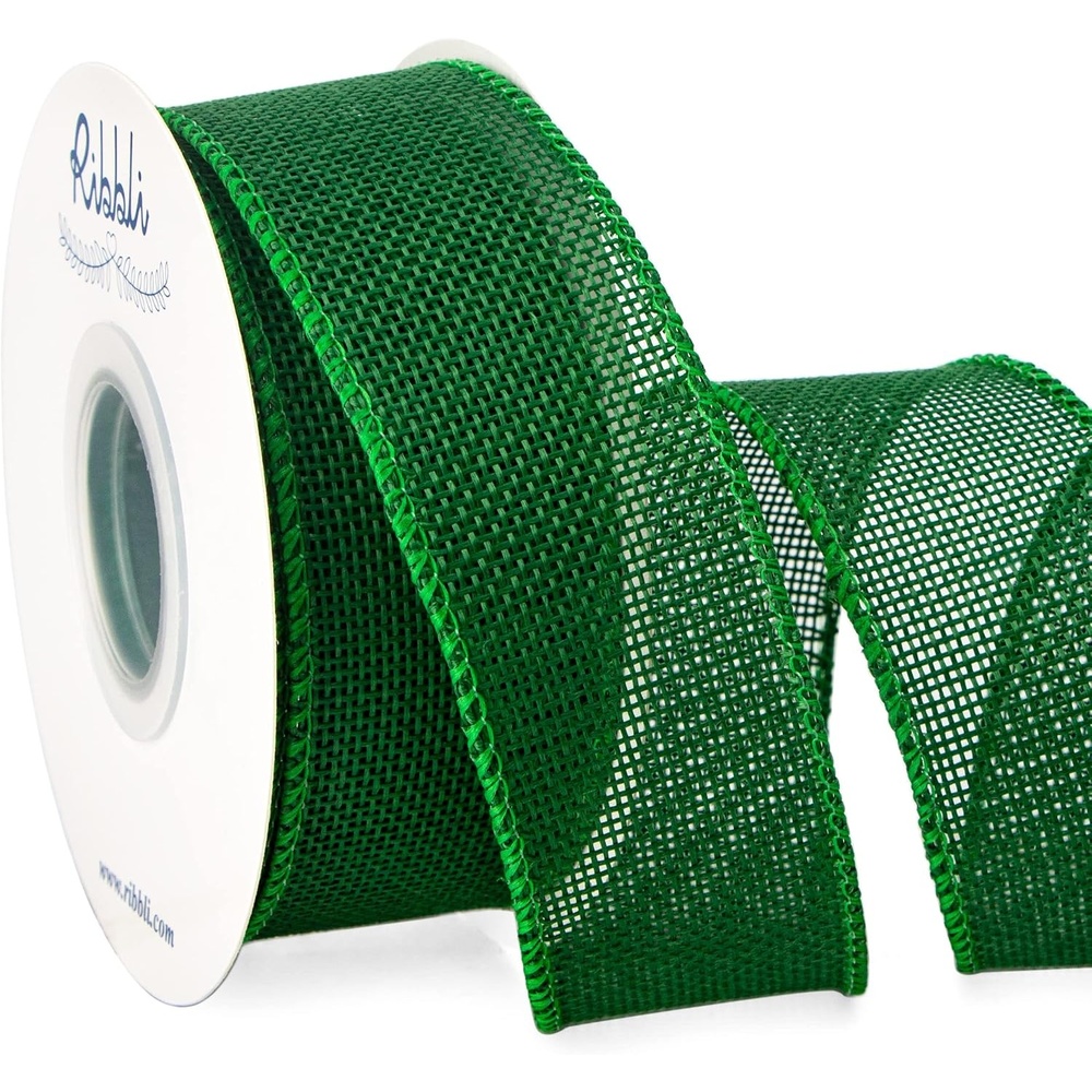 Ribbli Pink Burlap Valentine’s Day Wired Ribbon,1-1/2 Inch x 10 Yard,Easter Wired Edge Ribbon for Big Bow,Wreath,Tree Decoration,Outdoor Decoration(Emerald Green)