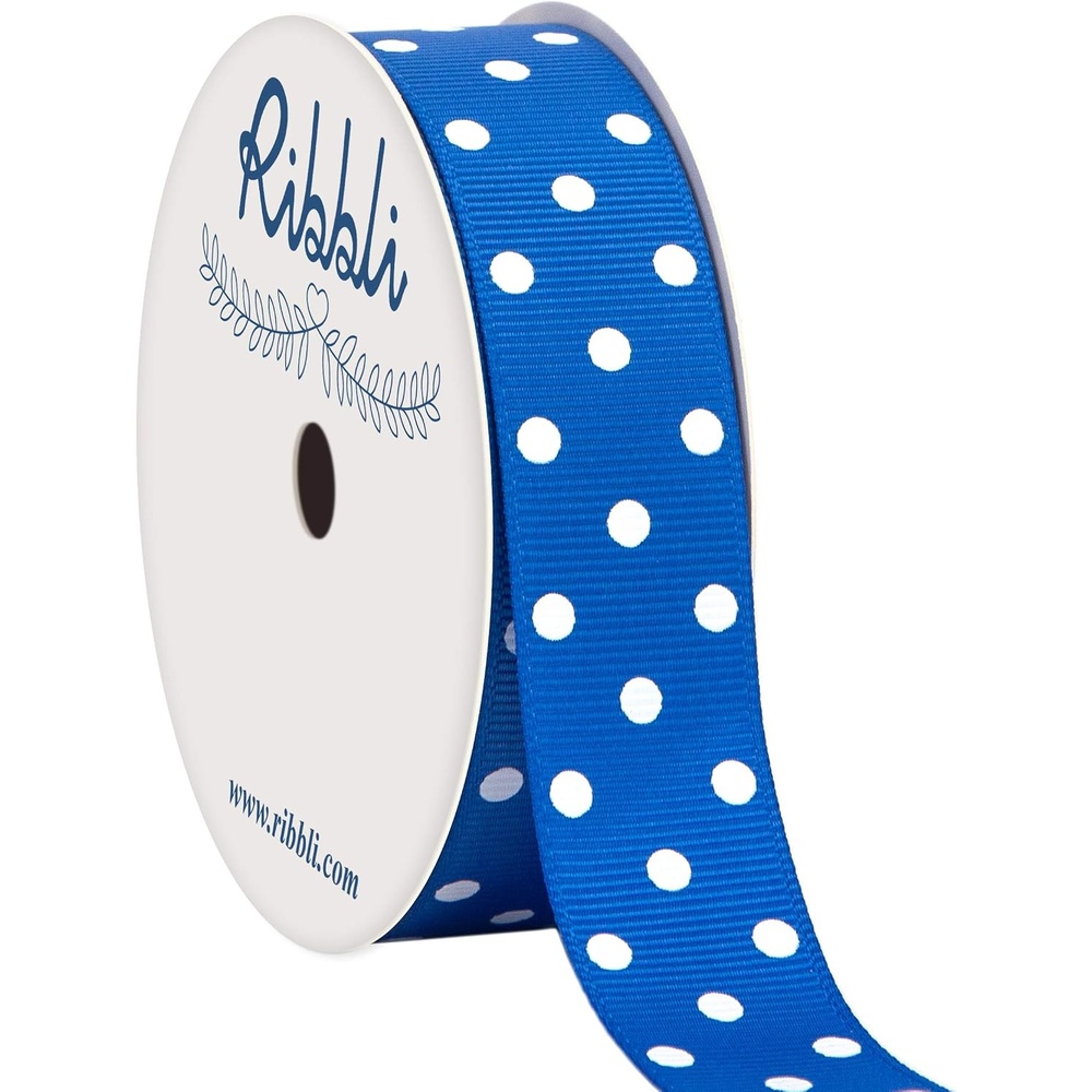Ribbli Grosgrain Polka Dot Craft Ribbon,7/8 Inch,10-Yard Spool,Daffodil Yellow with White Dots,Use for Hair Bows,Gift Wrapping,All Crafting and Sewing(Royal Blue/White)