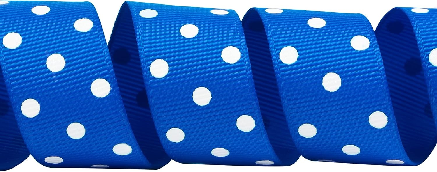 Ribbli Grosgrain Polka Dot Craft Ribbon,7/8 Inch,10-Yard Spool,Daffodil Yellow with White Dots,Use for Hair Bows,Gift Wrapping,All Crafting and Sewing(Royal Blue/White)