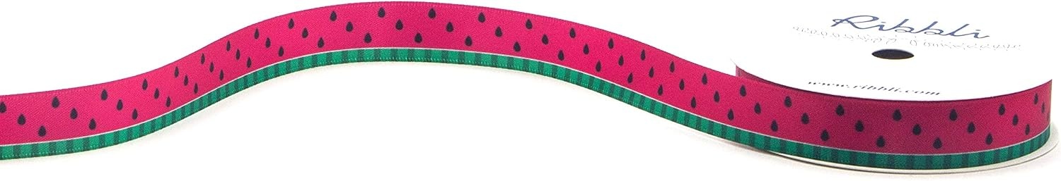 Ribbli Satin Watermelon Craft Ribbon,5/8-Inch x 10-Yard,Red/Green/Black,Use for Hair Bows,Wreath,Birthday,Gift Wrapping,Summer Decoration,All Crafting and Sewing