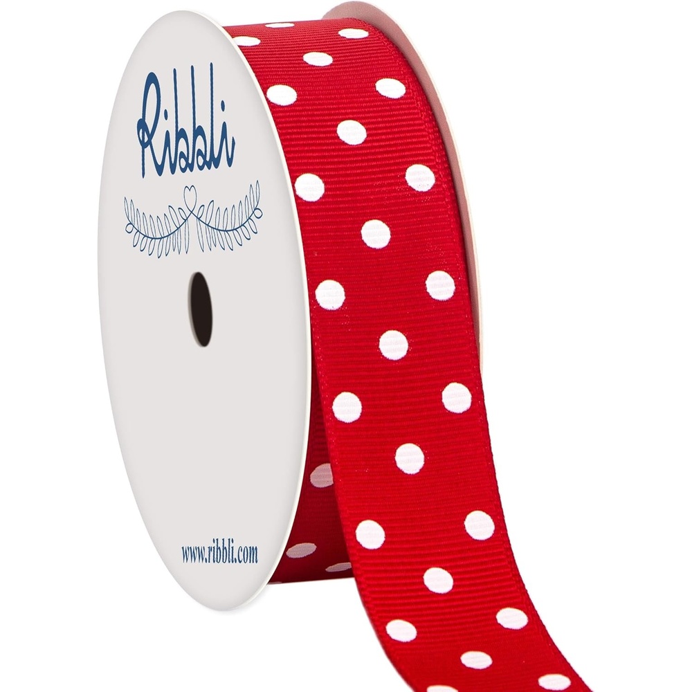 Ribbli Grosgrain Polka Dot Craft Ribbon,7/8 Inch,10-Yard Spool,Daffodil Yellow with White Dots,Use for Hair Bows,Gift Wrapping,All Crafting and Sewing(Red/White)