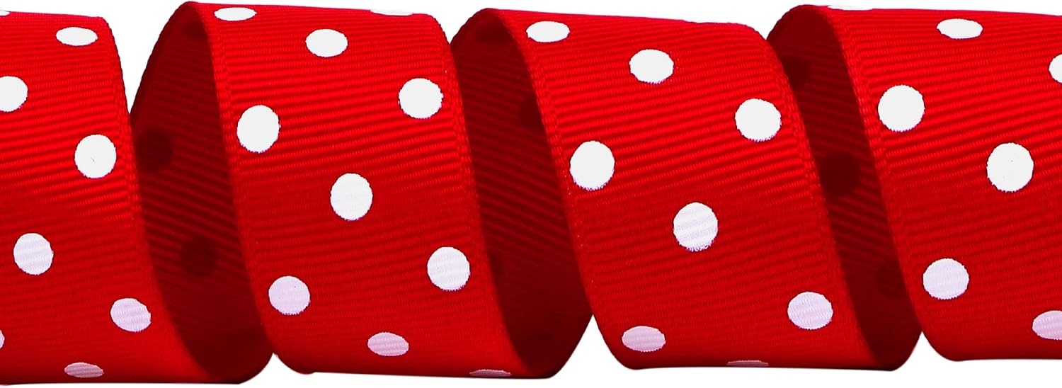 Ribbli Grosgrain Polka Dot Craft Ribbon,7/8 Inch,10-Yard Spool,Daffodil Yellow with White Dots,Use for Hair Bows,Gift Wrapping,All Crafting and Sewing(Red/White)