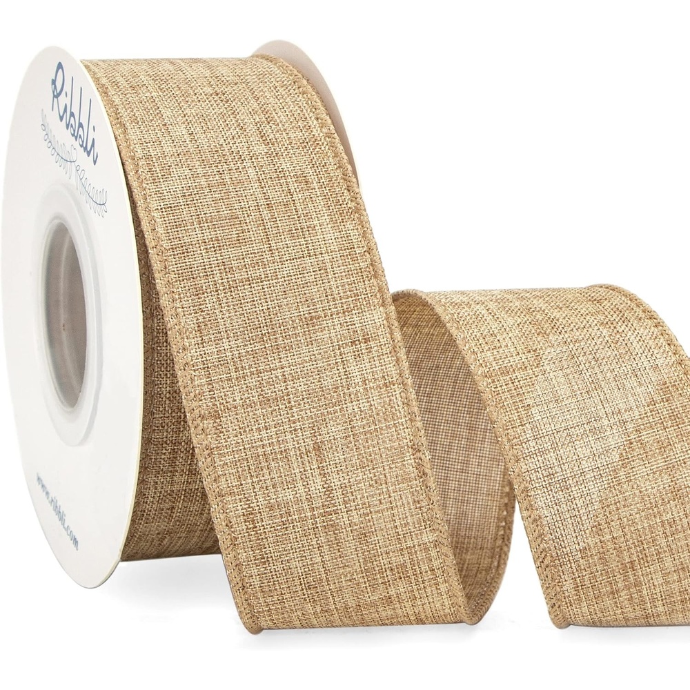 Ribbli Pink Linen Wired Ribbon, 1-1/2 Inch x 10 Yard, Pink Burlap Wired Ribbon for Easter Wreaths, Big Bows, Gift Wrapping, Christmas Tree Decoration(Natural)