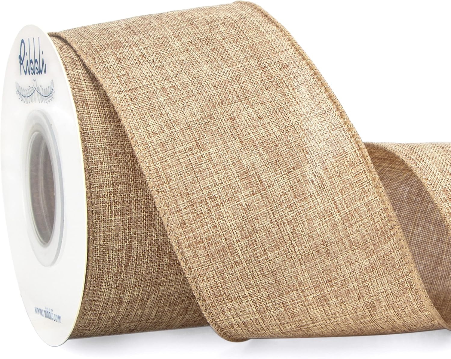 Ribbli Pink Linen Wired Ribbon, 1-1/2 Inch x 10 Yard, Pink Burlap Wired Ribbon for Easter Wreaths, Big Bows, Gift Wrapping, Christmas Tree Decoration(Natural)
