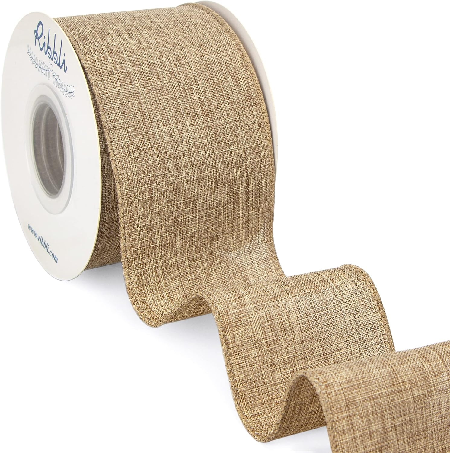 Ribbli Pink Linen Wired Ribbon, 1-1/2 Inch x 10 Yard, Pink Burlap Wired Ribbon for Easter Wreaths, Big Bows, Gift Wrapping, Christmas Tree Decoration(Natural)