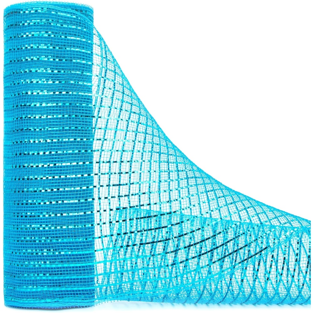 Ribbli Yellow Metallic Mesh Ribbon, 10 inch x 30 feet(10Yard), Yellow with Gold Foil, Use for Wreath Swags and Christmas Tree Decoration(Turquoise/Blue)
