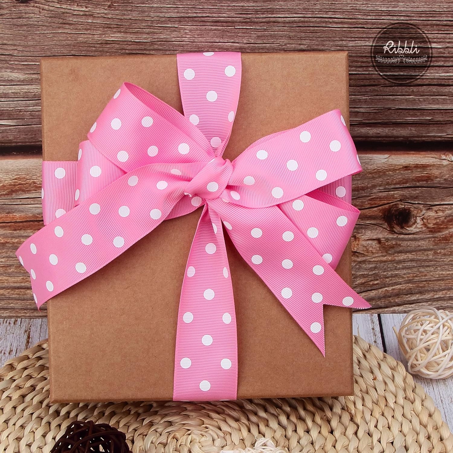 Ribbli Grosgrain Polka Dot Craft Ribbon,1-1/2 Inch,10-Yard Spool,Black with White Dots,Use for Hair Bows,Gift Wrapping,All Crafting and Sewing(Sherbet Pink/White)