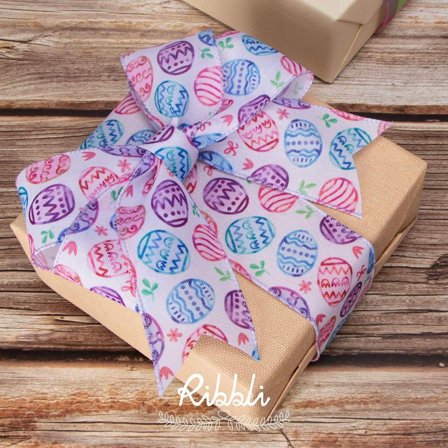 Ribbli Easter Burlap Wired Ribbon, Pastel Easter Eggs 2 Inch x 10 Yard Spring Ribbon for Crafts,Big Bows,Easter Wreaths,Gift Wrapping,Spring Decoration
