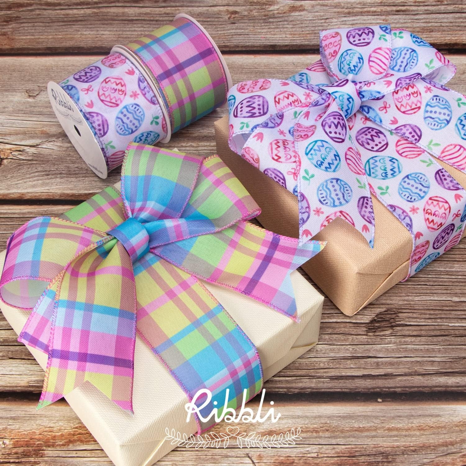 Ribbli Easter Burlap Wired Ribbon, Pastel Easter Eggs 2 Inch x 10 Yard Spring Ribbon for Crafts,Big Bows,Easter Wreaths,Gift Wrapping,Spring Decoration