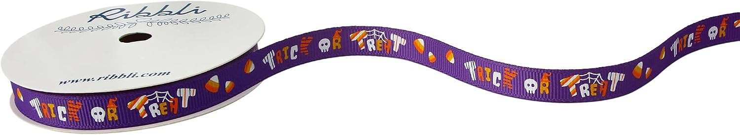 Ribbli Grosgrain Halloween Ribbon,Pumpkins & Black Cat Ribbon Use for Craft,Halloween Wrapping,Home Decor,3/8 Inches x 10 Yards,Ivory/Orange/Black(Purple/Orange)
