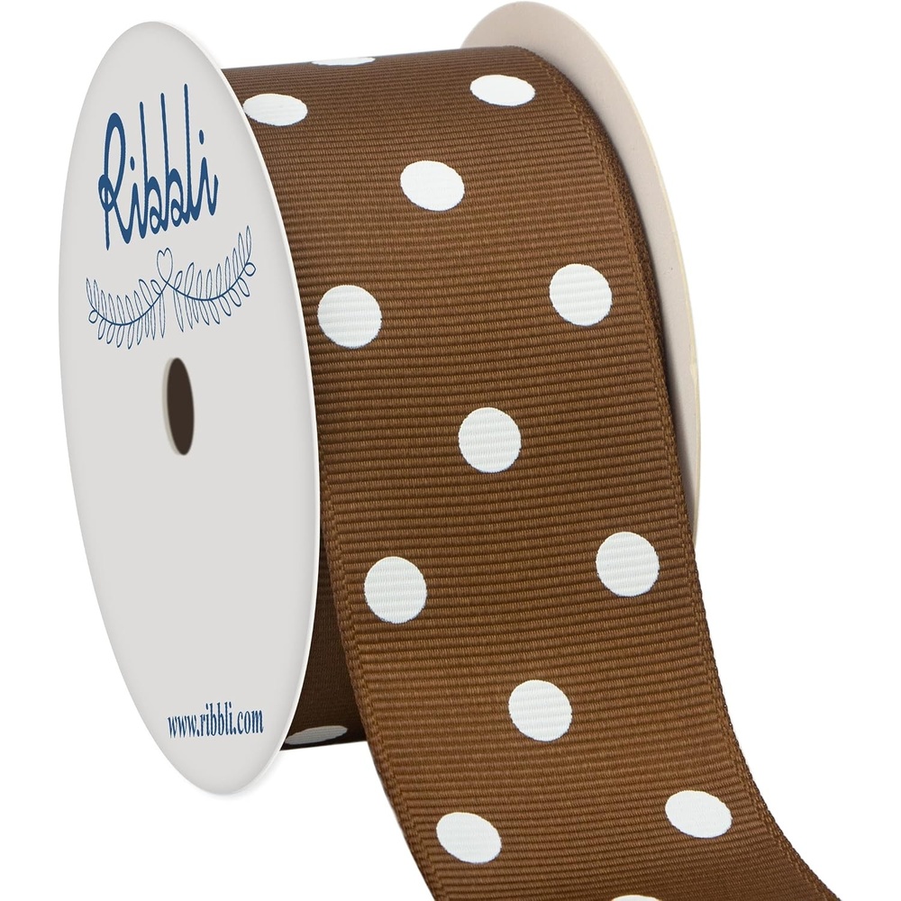 Ribbli Grosgrain Polka Dot Craft Ribbon,1-1/2 Inch,10-Yard Spool,Black with White Dots,Use for Hair Bows,Gift Wrapping,All Crafting and Sewing(Turftan/White)