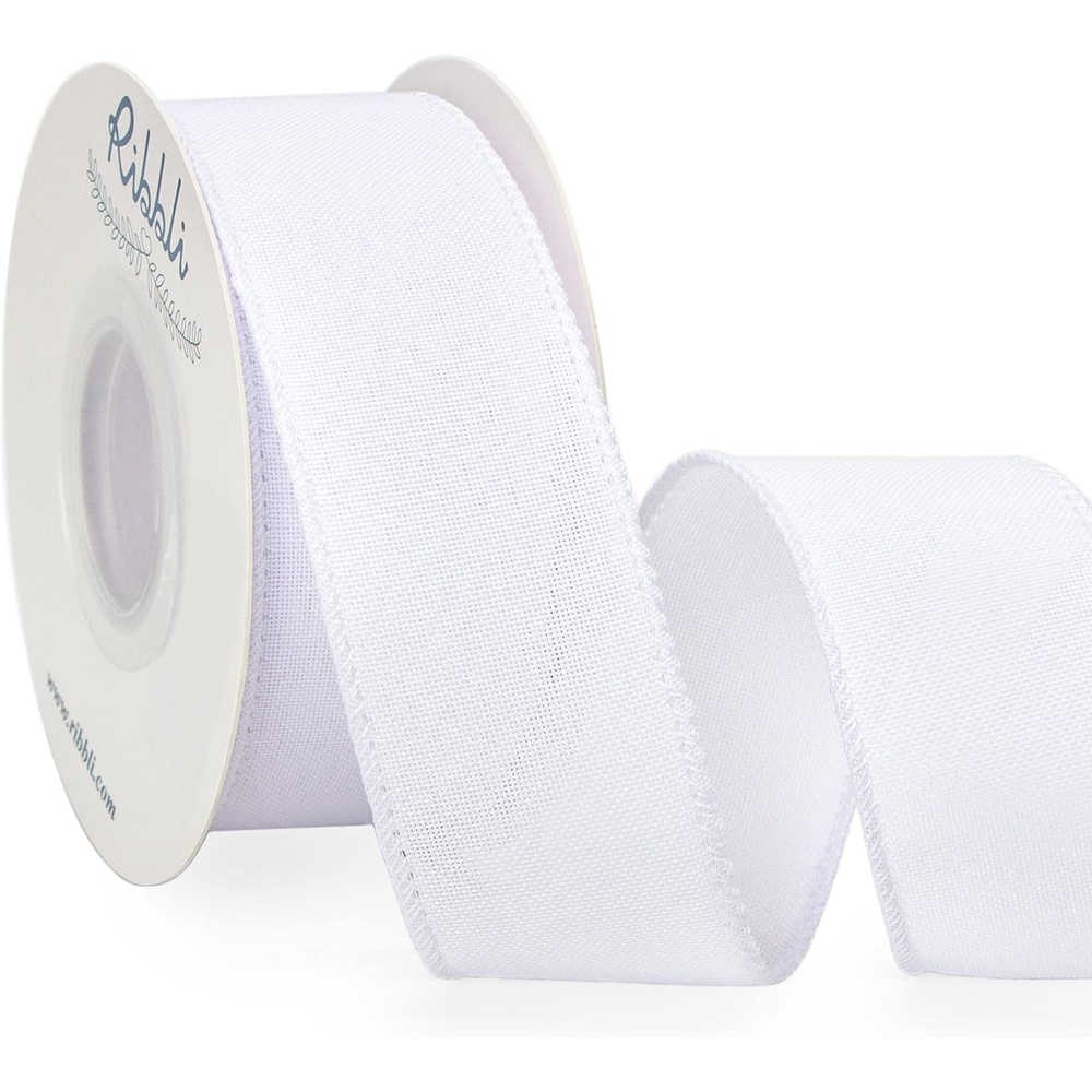 Ribbli Pink Linen Wired Ribbon, 1-1/2 Inch x 10 Yard, Pink Burlap Wired Ribbon for Easter Wreaths, Big Bows, Gift Wrapping, Christmas Tree Decoration(White)