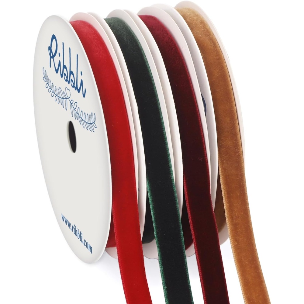 Ribbli Polyester Forest Green Velvet Ribbon,3/8 Inches,10-Yard Spool,Use for Choker,Gift Wrapping,Floral Bouquets, Boutonnieres(Assorted Colors)