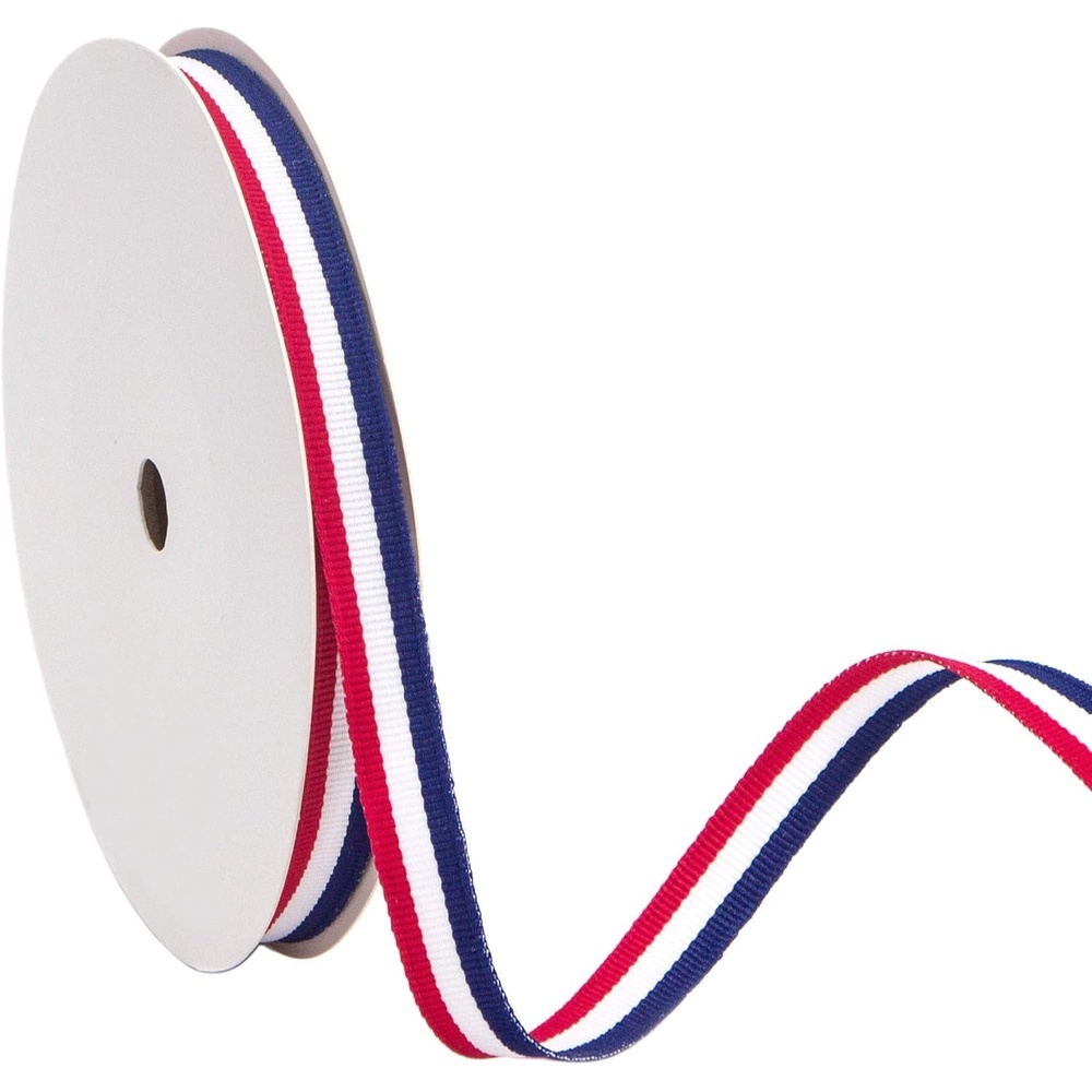 Ribbli Red/White/Blue Striped Grosgrain Ribbon,7/8-Inch x10-Yard,Patriotic Ribbon,Use for Gift Wrapping,Party Decoration,All Crafting and Sewing(3/8″)