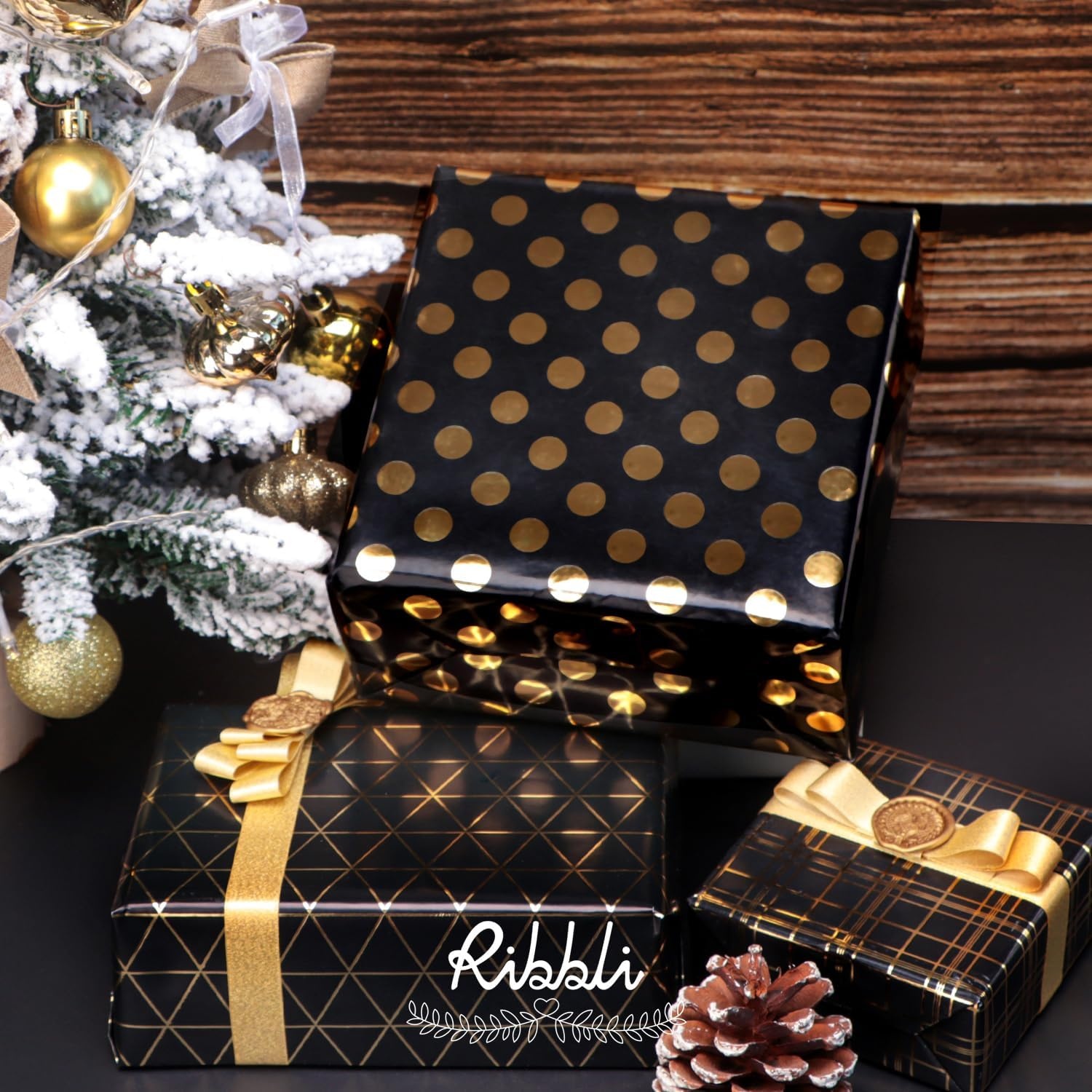 Ribbli Champagne Gold Double Faced Purl Ribbon, Luxury Glitter, 5/8 Inch x 10 Yard, Wedding Ribbon for Crafts, Gift Wrapping, Bottle Decoration(Gold)