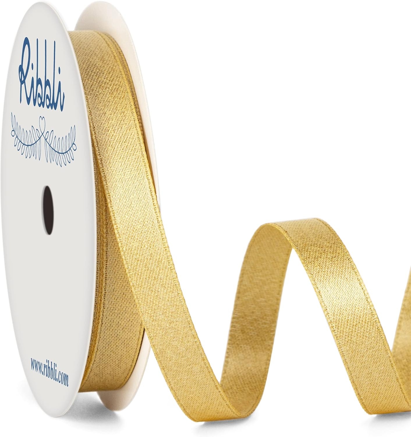 Ribbli Champagne Gold Double Faced Purl Ribbon, Luxury Glitter, 5/8 Inch x 10 Yard, Wedding Ribbon for Crafts, Gift Wrapping, Bottle Decoration(Gold)
