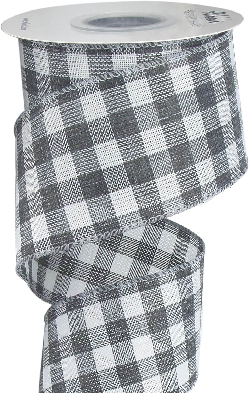 Ribbli Black and White Wired Ribbon,1-1/2 Inch x 10 Yard,Buffalo Plaid Ribbon,Burlap Ribbon for Big Bow,Wreath,Tree Decoration,Outdoor Decoration(Grey/White)