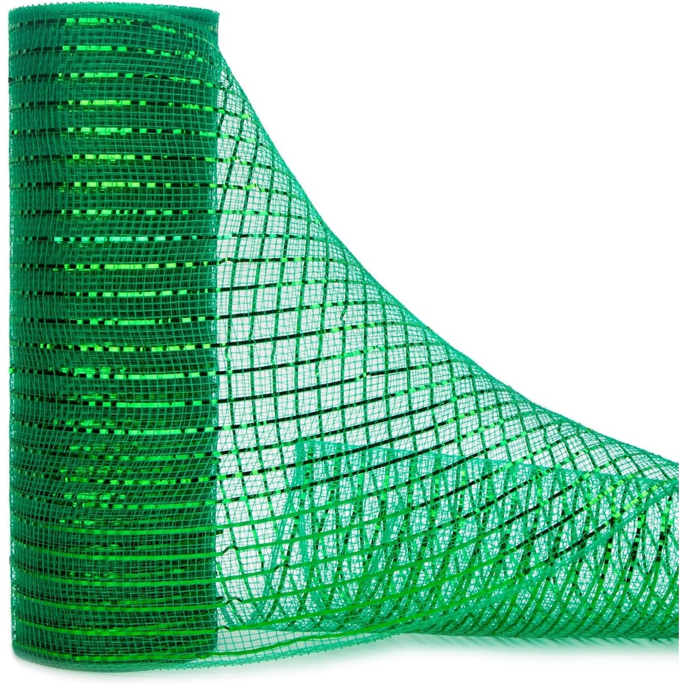 Ribbli Yellow Metallic Mesh Ribbon, 10 inch x 30 feet(10Yard), Yellow with Gold Foil, Use for Wreath Swags and Christmas Tree Decoration(Emerald/Green)