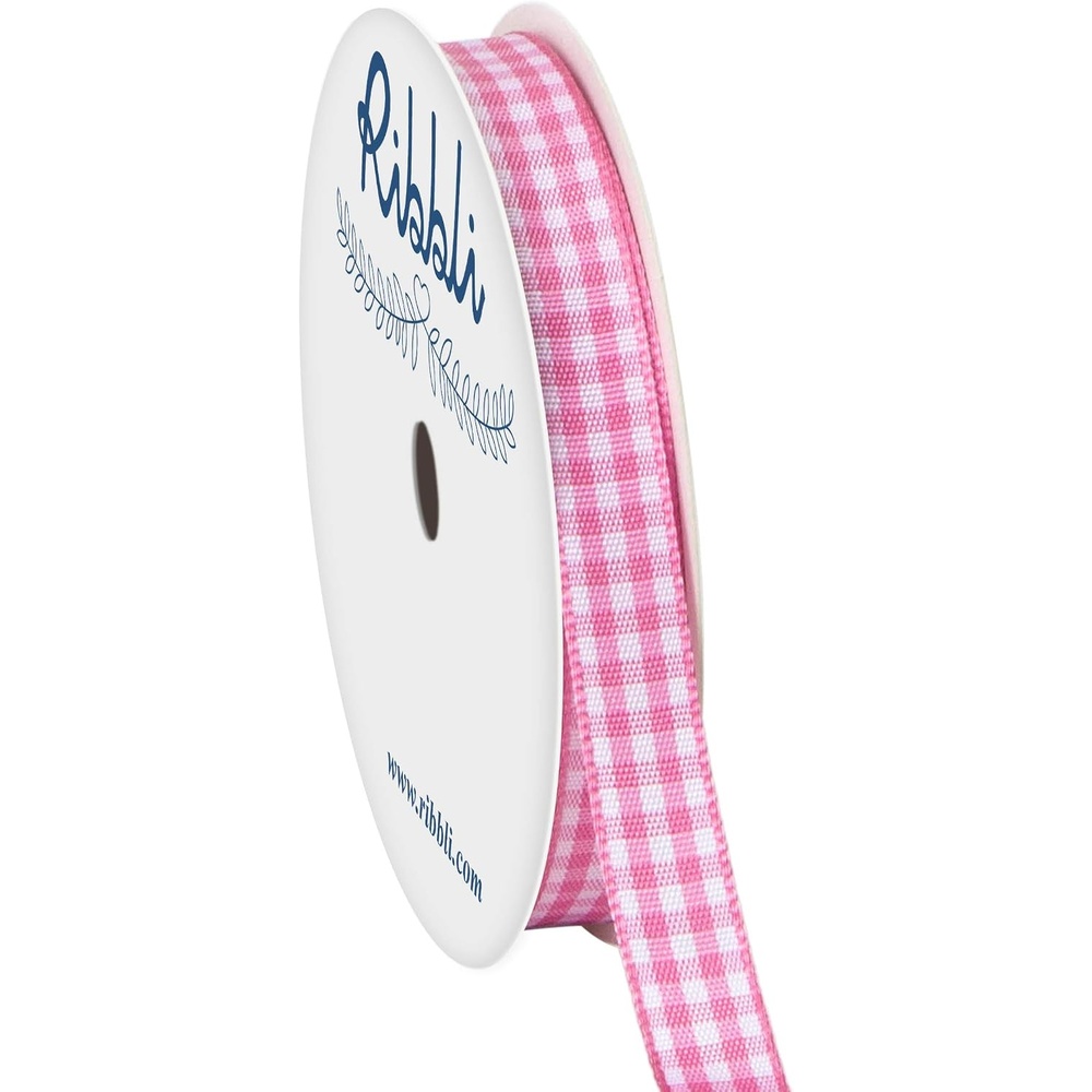 Ribbli Yellow and White Gingham Ribbon,100% Polyester Woven Edge,3/8 Inch x 10 Yard,Plaid Ribbon Use for Gift Wrapping,Party Decoration(Pink/White)