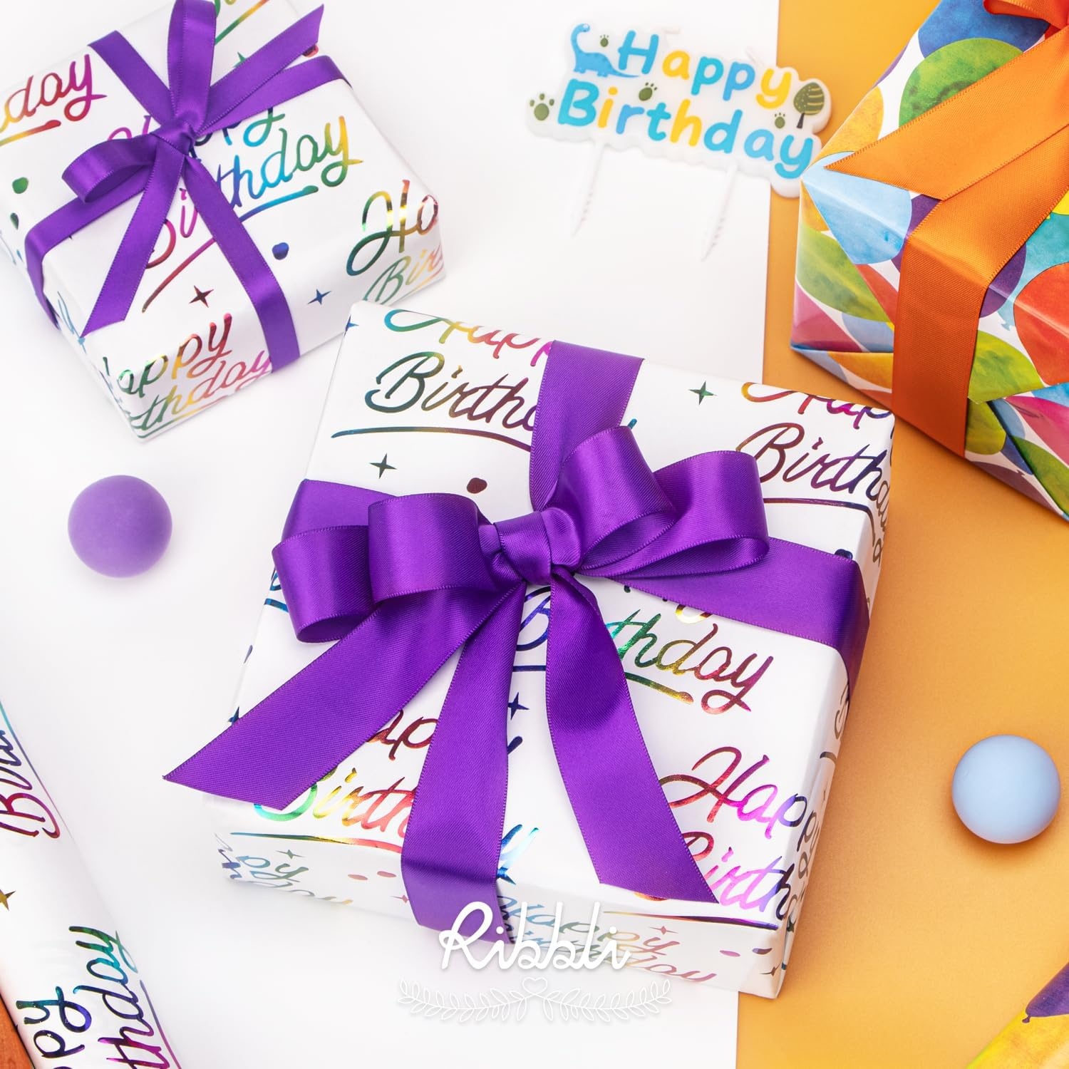Ribbli Dinosaur Birthday Wrapping Paper 3 Rolls Happy Birthday Dinosaur Balloon Printed Wrapping Paper for Boys- Mini Roll 17 inch x 120 inch(10feet) Per Roll(Colorful)