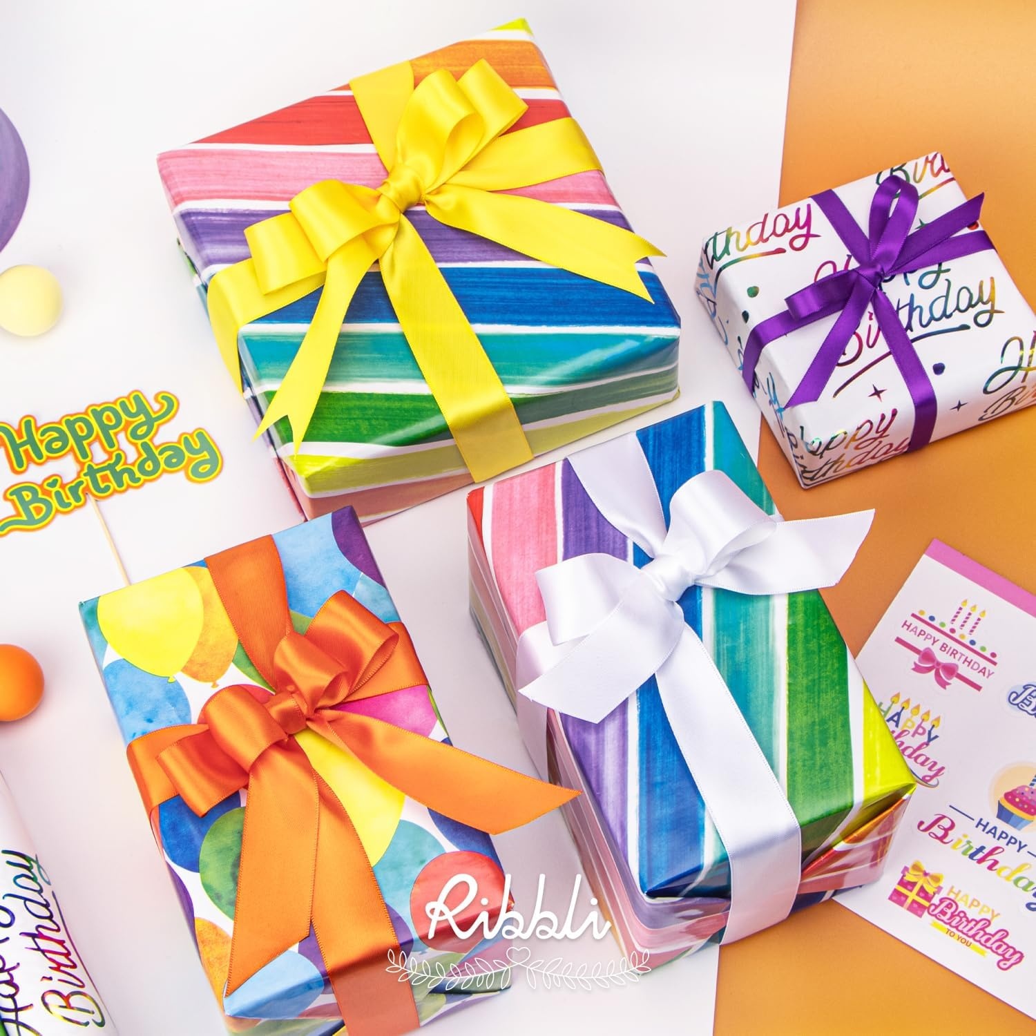 Ribbli Dinosaur Birthday Wrapping Paper 3 Rolls Happy Birthday Dinosaur Balloon Printed Wrapping Paper for Boys- Mini Roll 17 inch x 120 inch(10feet) Per Roll(Colorful)