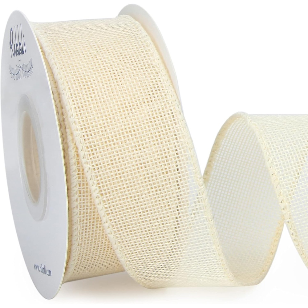 Ribbli Pink Burlap Valentine’s Day Wired Ribbon,1-1/2 Inch x 10 Yard,Easter Wired Edge Ribbon for Big Bow,Wreath,Tree Decoration,Outdoor Decoration(Cream)