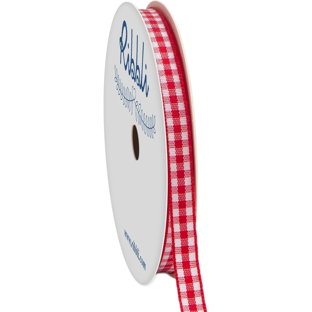 Ribbli Yellow and White Gingham Ribbon,100% Polyester Woven Edge,3/8 Inch x 10 Yard,Plaid Ribbon Use for Gift Wrapping,Party Decoration(Red/White)